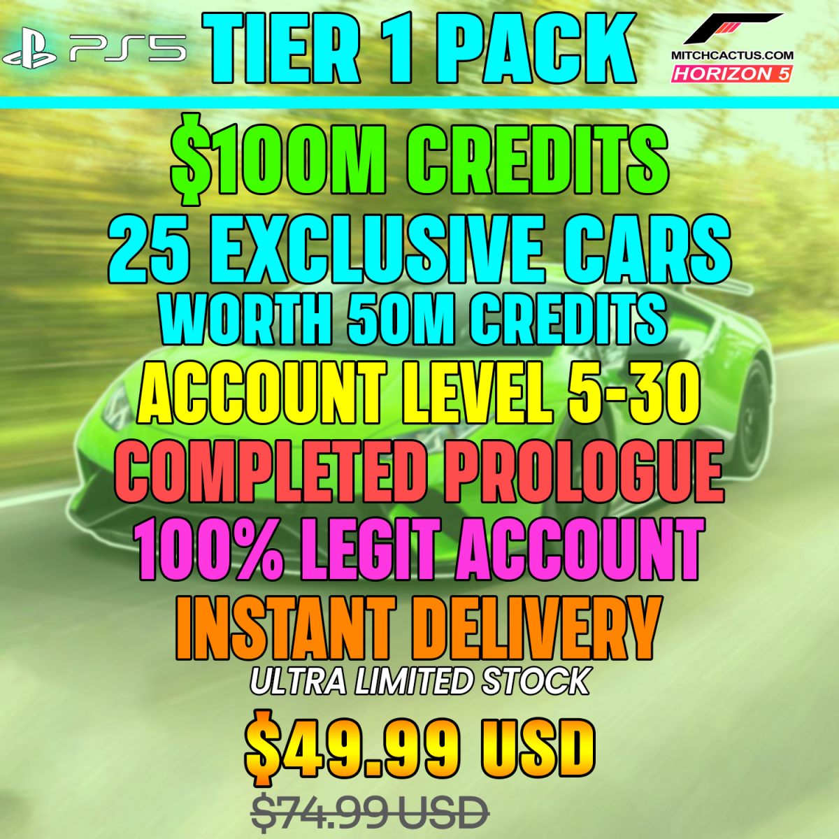 Forza Horizon 5 Modded Accounts PS5 Tier 1