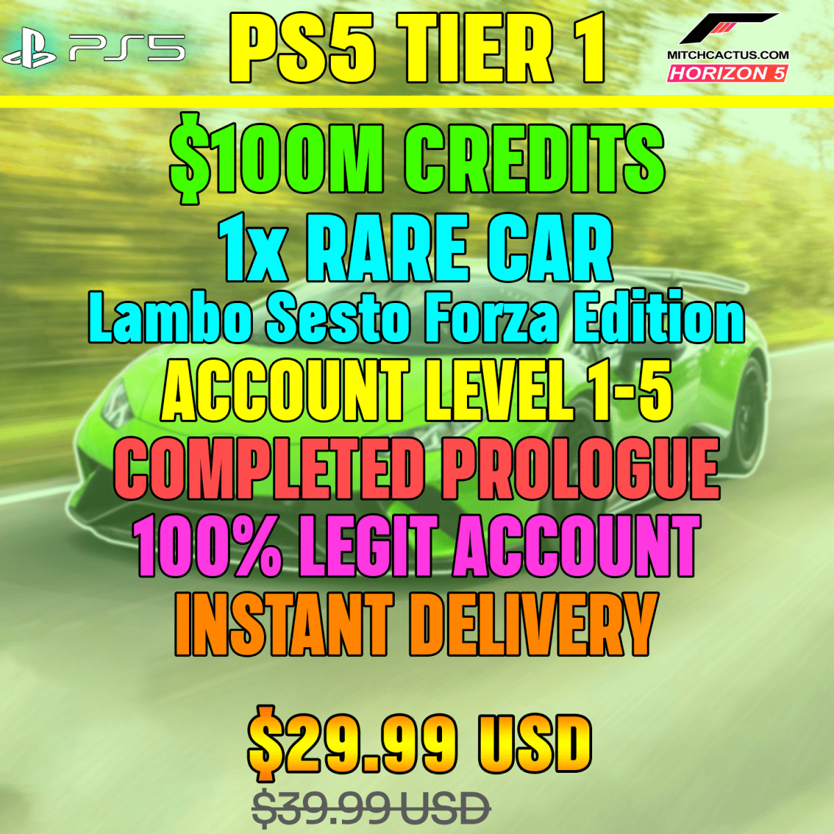 Forza Horizon 5 Modded Accounts PS5 Tier 1