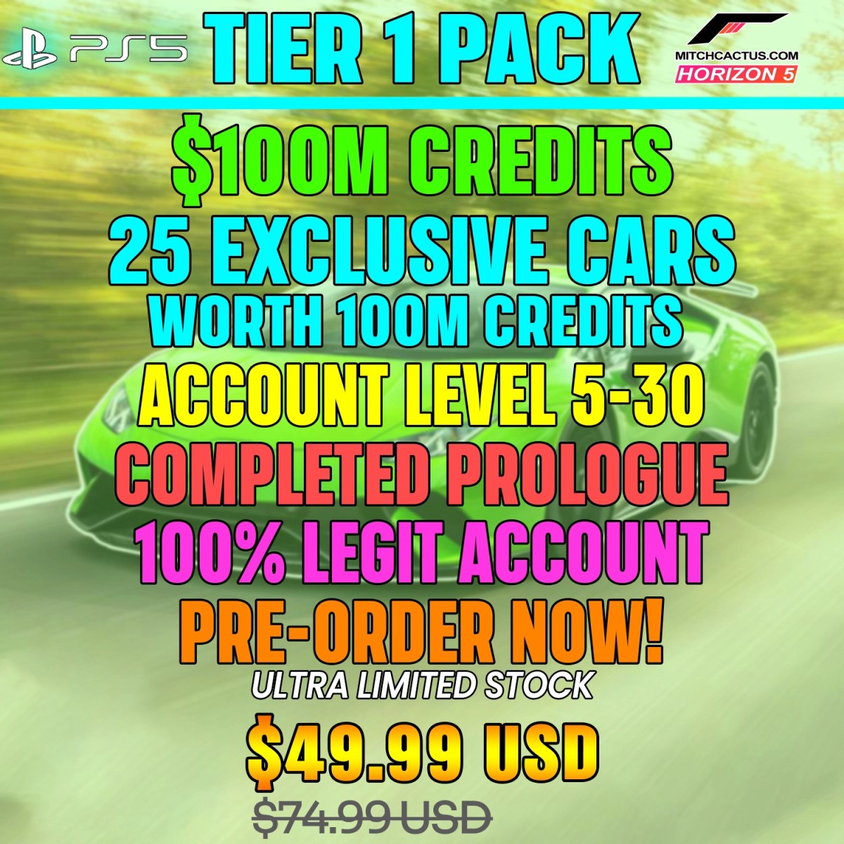 Forza Horizon 5 Modded Accounts PS5 Tier 1