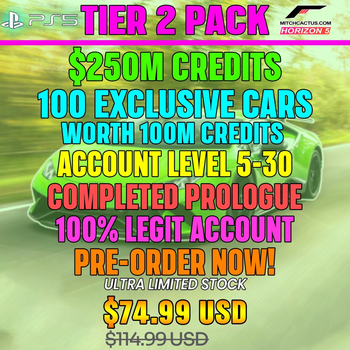 Forza Horizon 5 Modded Accounts PS5 Tier 2