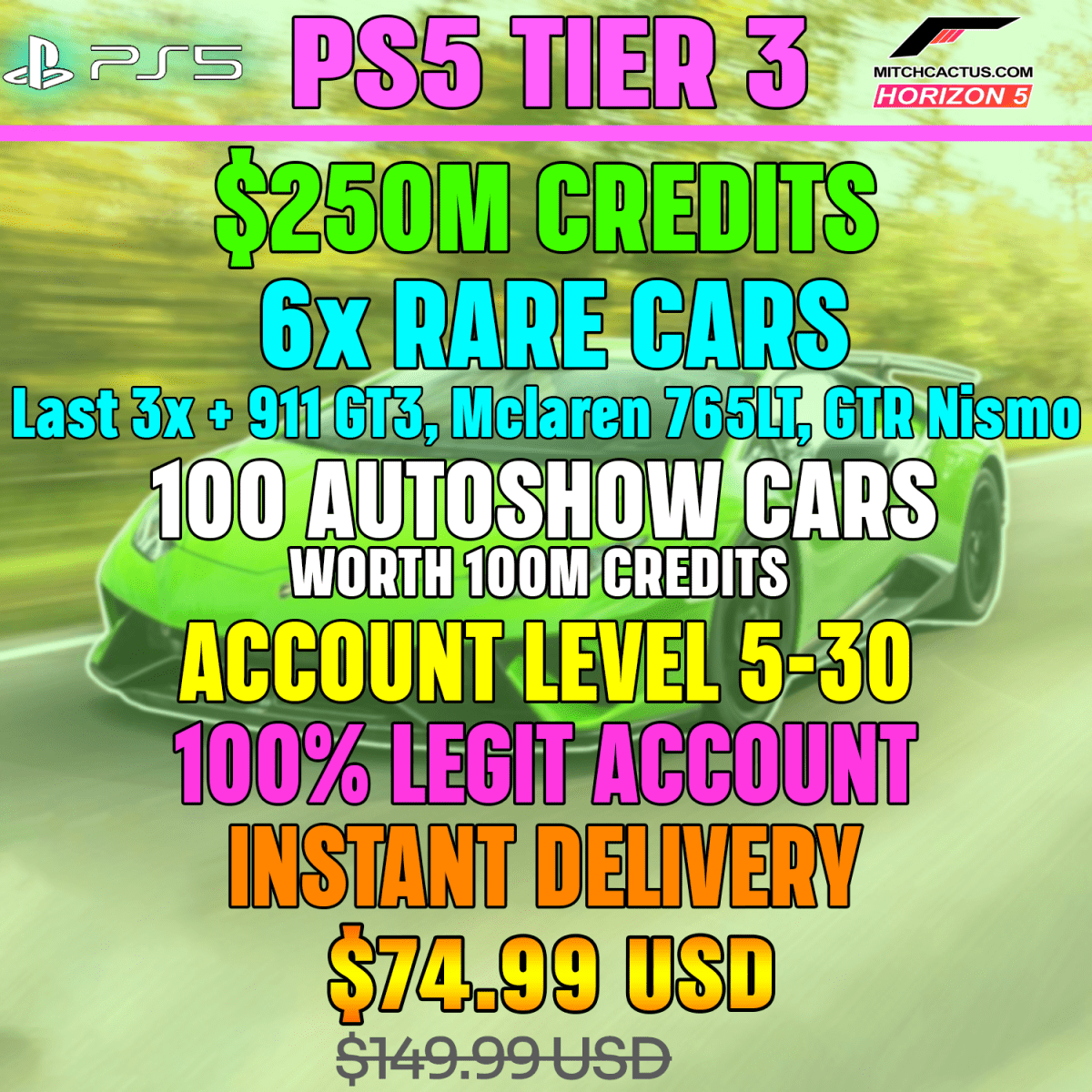 Forza Horizon 5 Modded Accounts PS5 Tier 3