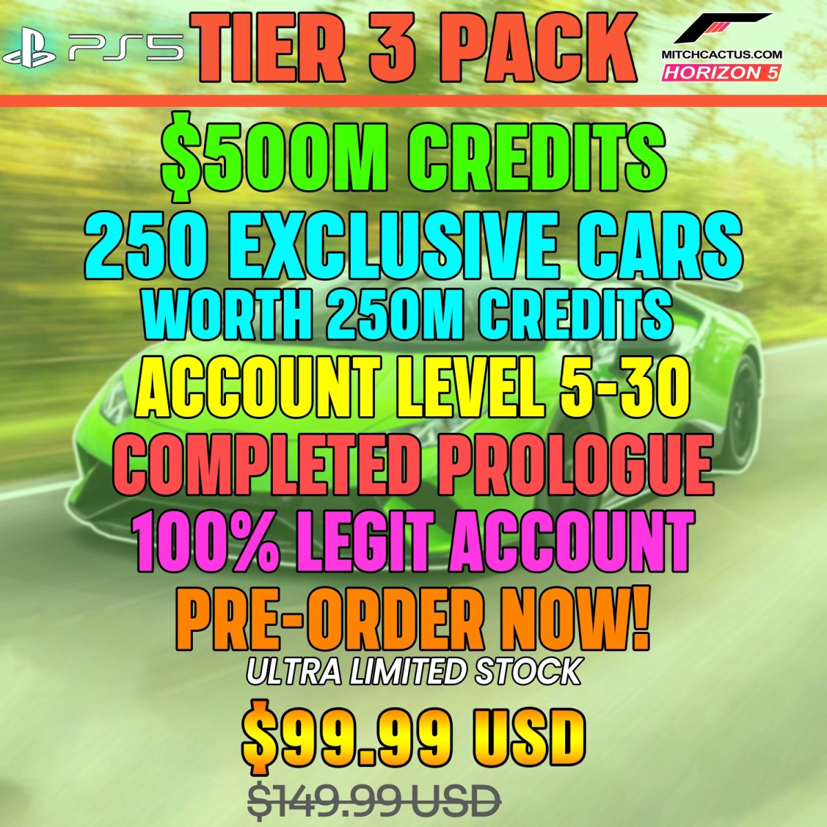 Forza Horizon 5 Modded Accounts PS5 Tier 3
