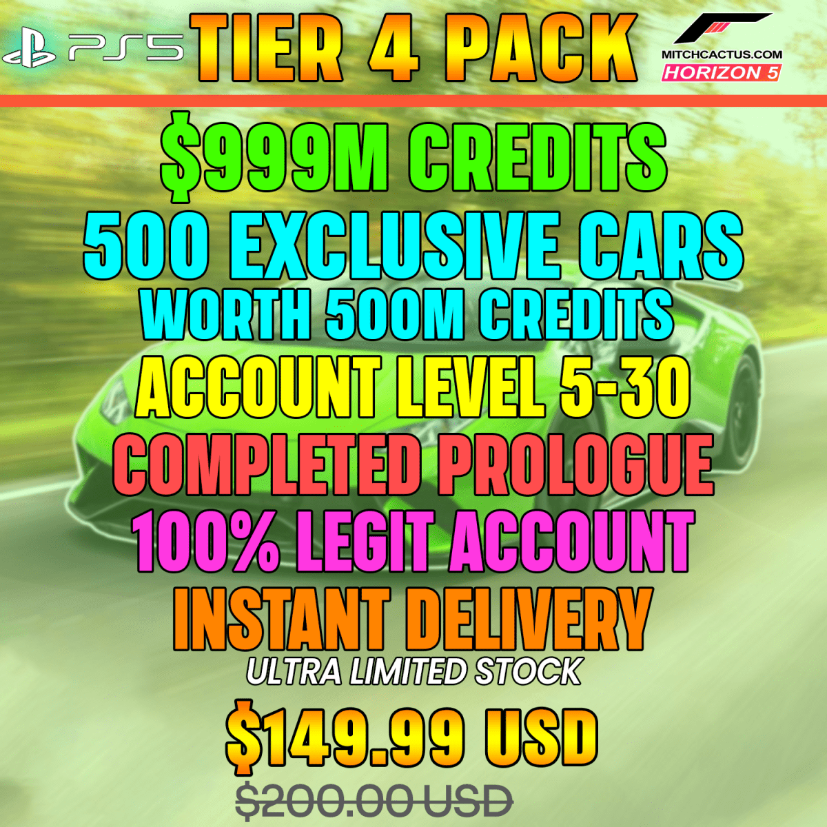 Forza Horizon 5 Modded Accounts PS5 Tier 4