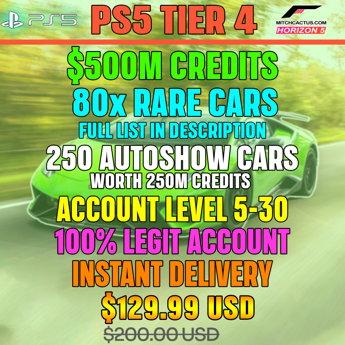 Forza Horizon 5 Modded Accounts PS5 Tier 4