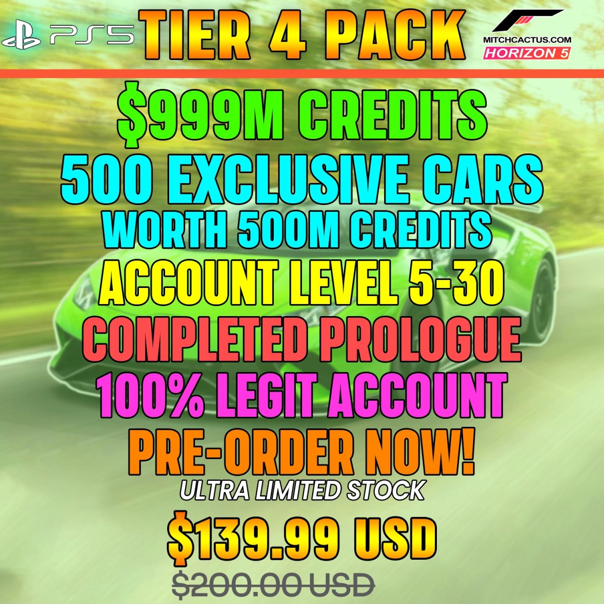 Forza Horizon 5 Modded Accounts PS5 Tier 4
