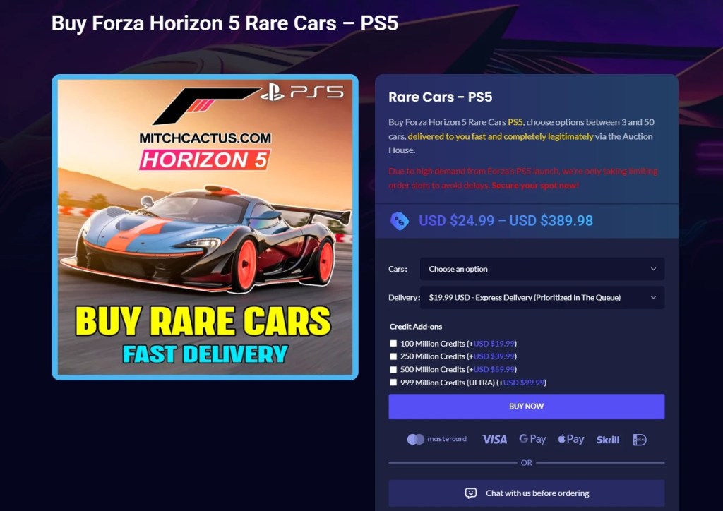 Buy Forza Horizon 5 rare cars