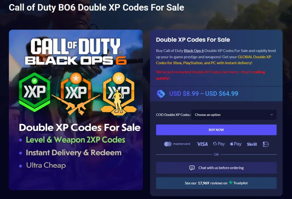 Call of Duty BO6 Double XP Codes For Sale