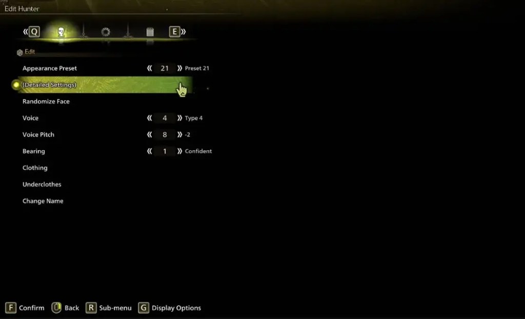 Settings in MHW
