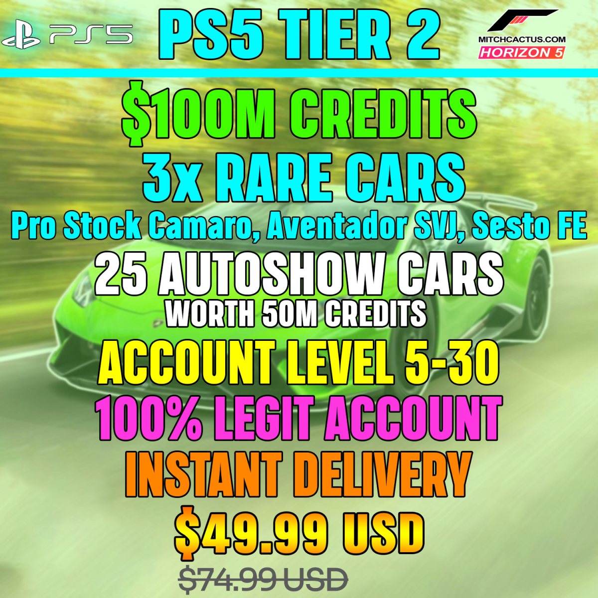 Forza Horizon 5 Modded Accounts PS5 Tier 2