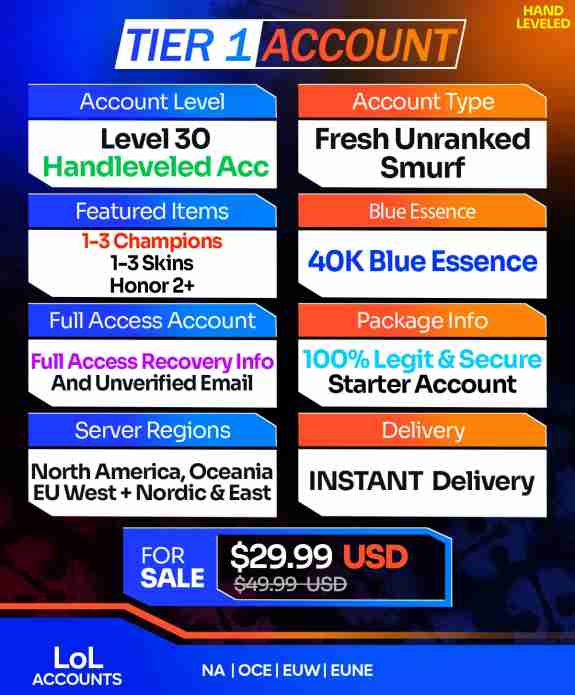 Buy League of Legends Account - LoL Smurf Accounts For Sale T1 HandLeveled