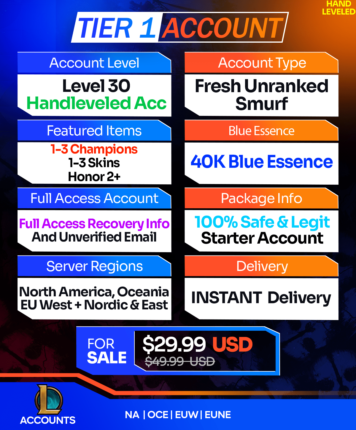 Buy League of Legends Account - LoL Smurf Accounts For Sale T1 HandLeveled