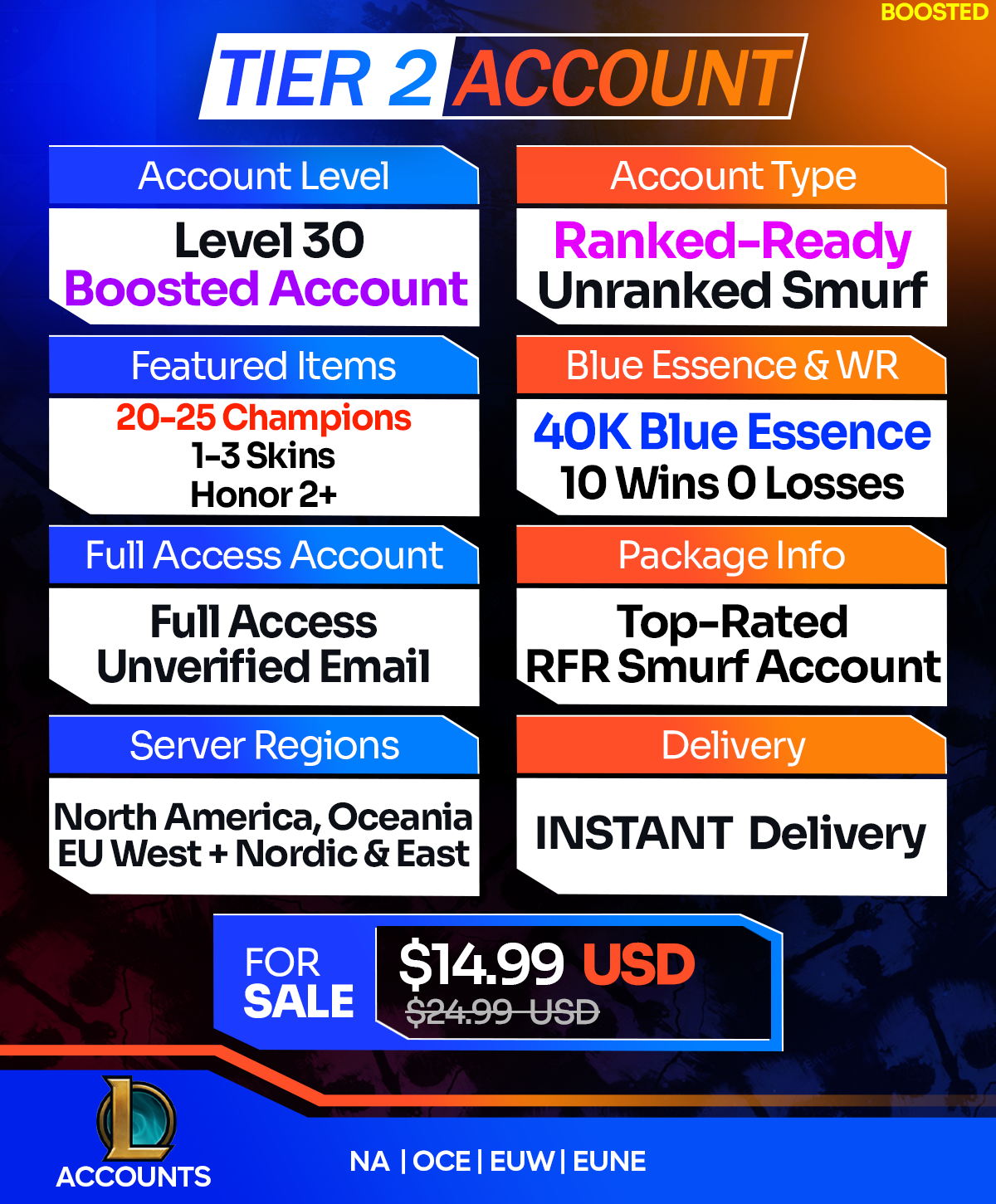 Buy League of Legends Account - LoL Smurf Accounts For Sale T2 Boosted