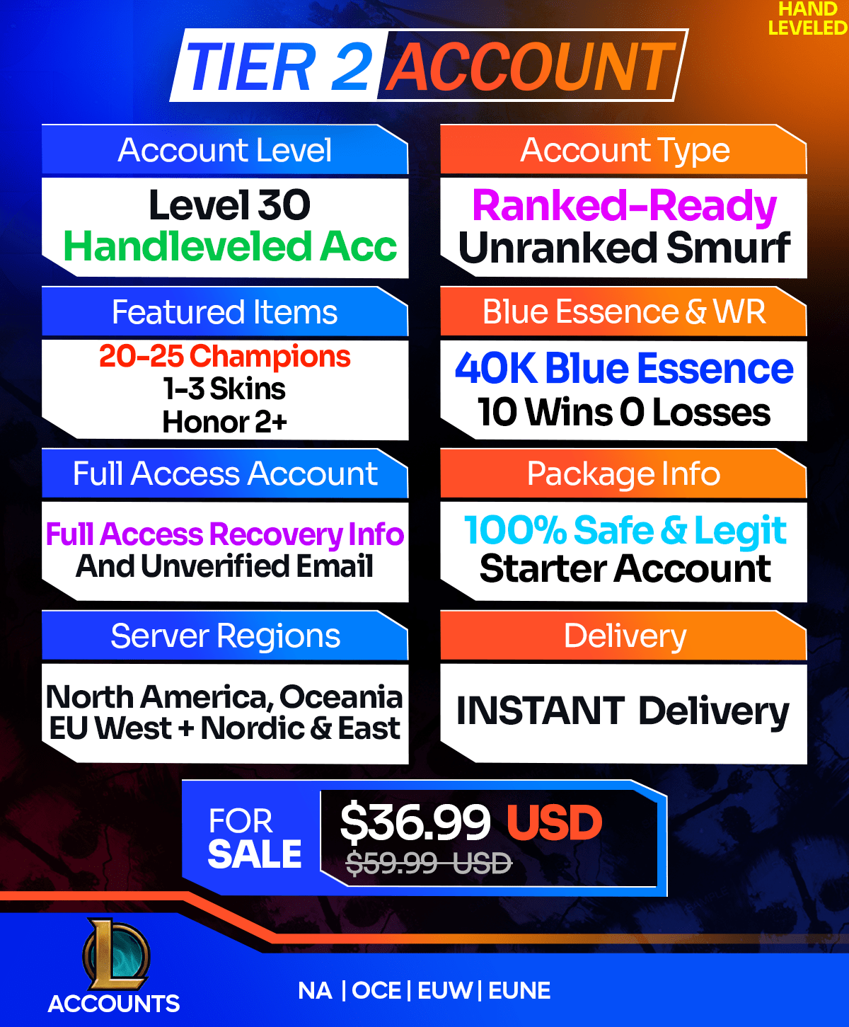 Buy League of Legends Account - LoL Smurf Accounts For Sale T2 HandLeveled