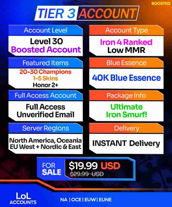 Buy League of Legends Account - LoL Smurf Accounts For Sale T3 Boosted