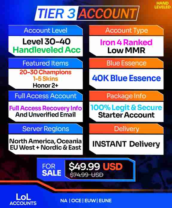 Buy League of Legends Account - LoL Smurf Accounts For Sale T3 HandLeveled
