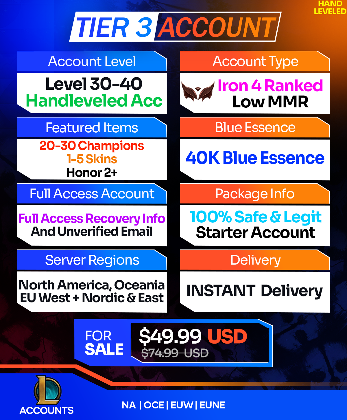 Buy League of Legends Account - LoL Smurf Accounts For Sale T3 HandLeveled