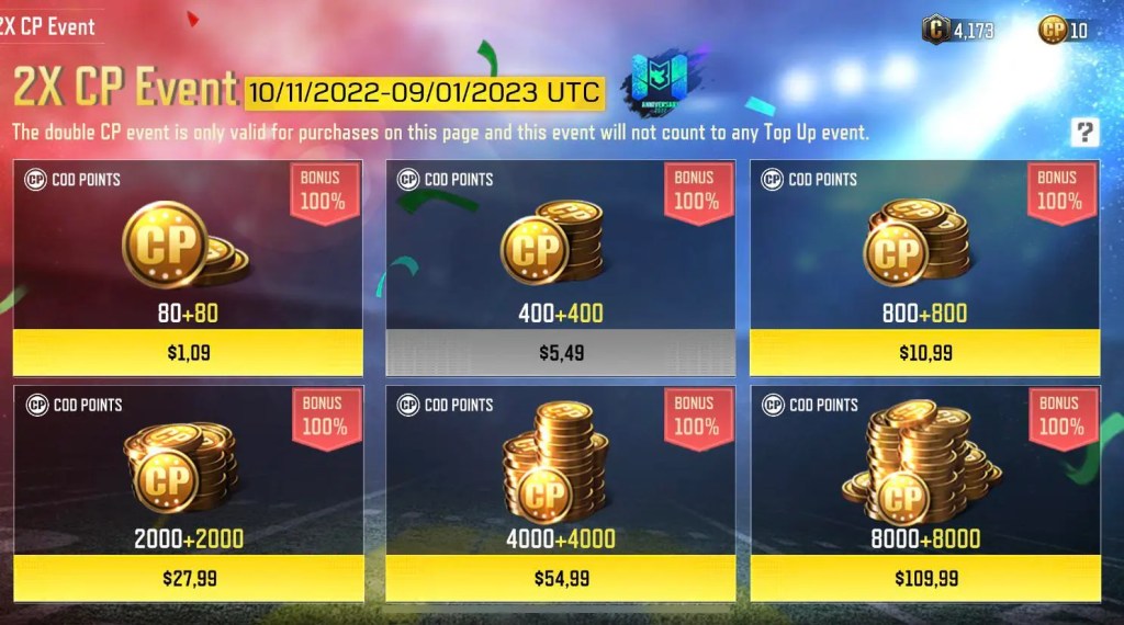 Double COD Points Event