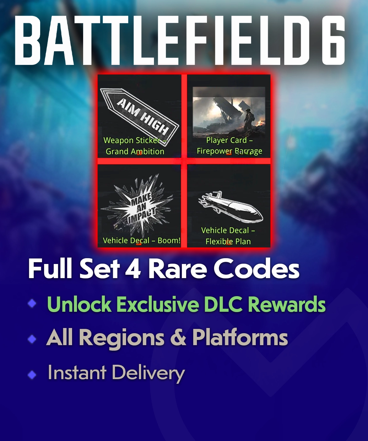 Battlefield 6 Full Set 4 Rare Pack DLC Codes