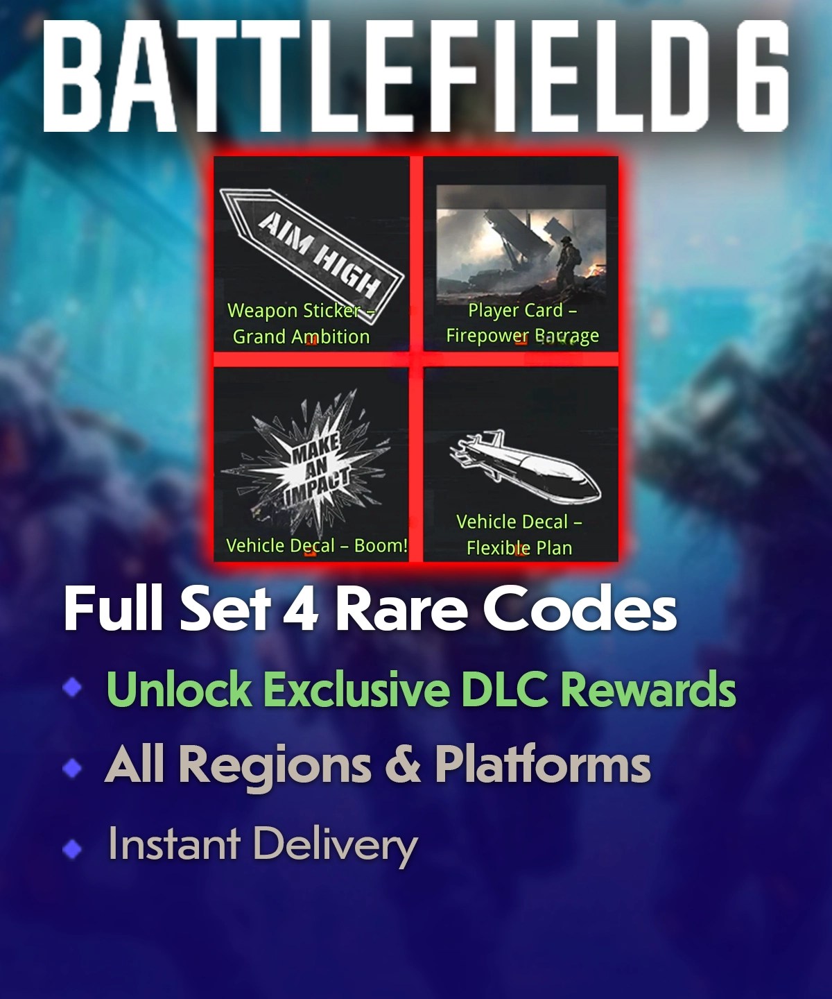 Battlefield 6 Full Set 4 Rare Pack DLC Codes