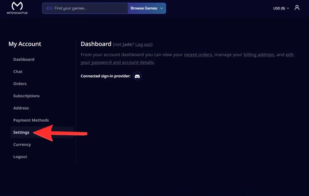 Mitch Cactus Account Settings Page