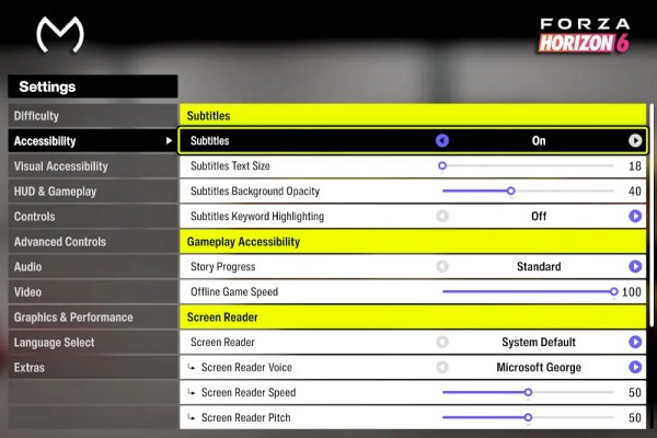 Forza Horizon 6 Accessibility Features & Best Settings