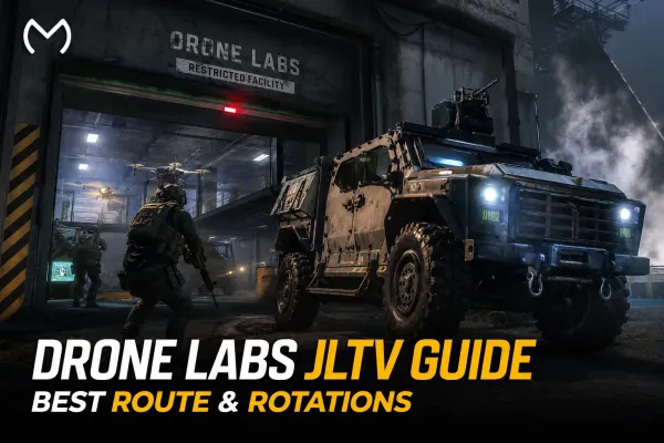 Warzone drone labs guide showing loot routes, Armed JLTV, and Verdansk rotation strategy