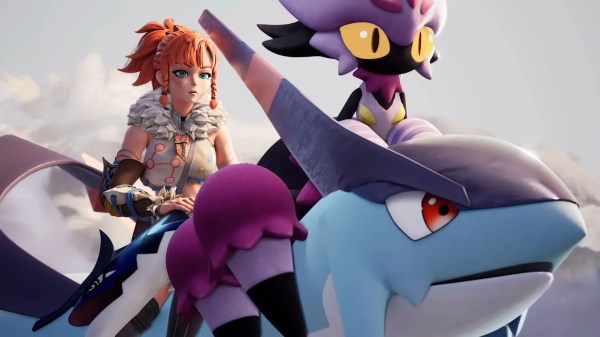 A cinematic closeup of a character riding combat-ready Pals, illustrating team composition strategies for the Palworld 1.0 combat pal tier list.