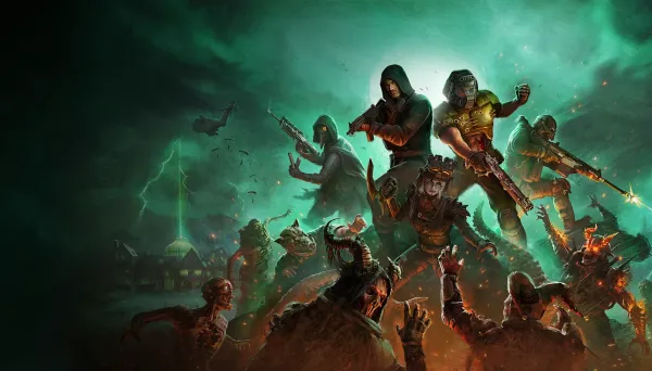 Call of Duty key art showcasing the Doom Slayer operator fighting off zombies, featuring unlockable BO7 DOOM Event Pass rewards.