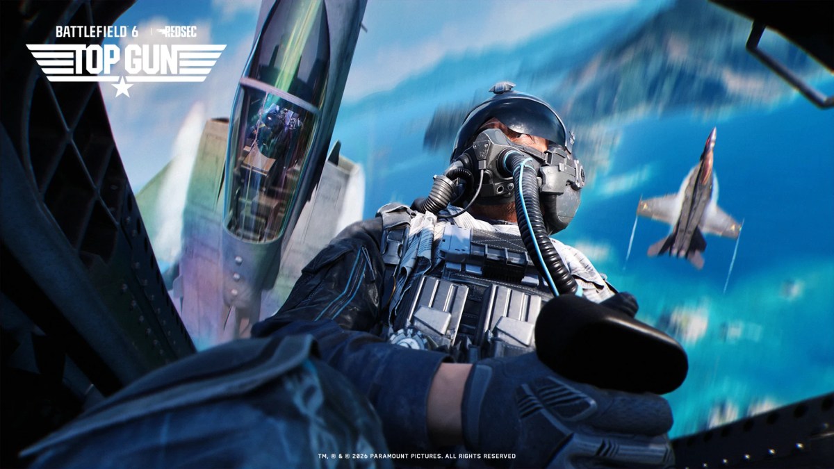 Cockpit view of a fighter pilot in flight suit and helmet during aerial combat featured in the Battlefield 6 Top Gun event guide.
