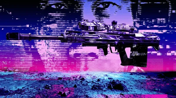 Code Blurple Signal .50 sniper rifle weapon blueprint featured in MW4 Discord rewards set against a purple glitch-effect background.