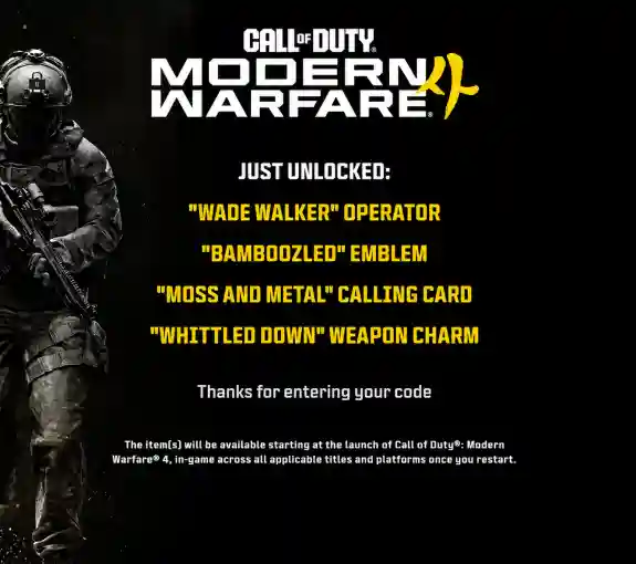 Modern Warfare 4 Unlock Confirmation Page