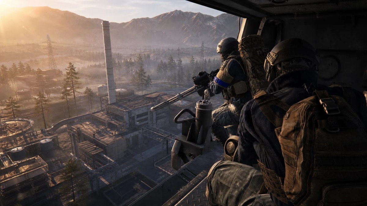 Two soldiers look out over an industrial facility from a helicopter as the Wardogs Season 2 release date approaches.