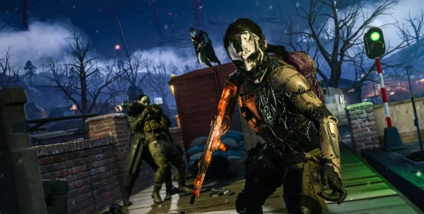 Call of Duty character holding a glowing weapon camo in a dark nighttime map during BO7 Season 6 challenges.